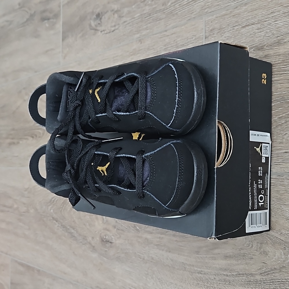 Jordan 6 retro dmp (td) black/metallic gold kids size 10c